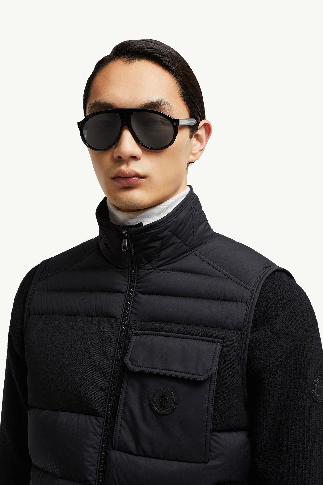 Fhaite Pilotensonnenbrille Genderneutral Glänzend Schwarz Moncler 1