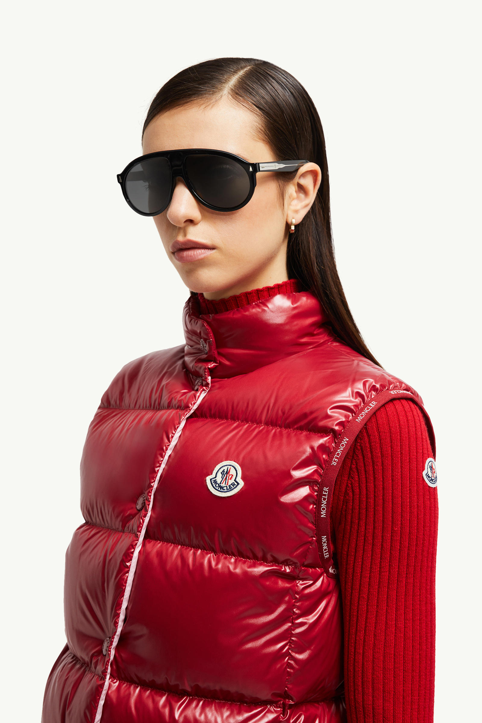 Fhaite Pilot Sunglasses Gender Neutral Shiny Black Moncler 7