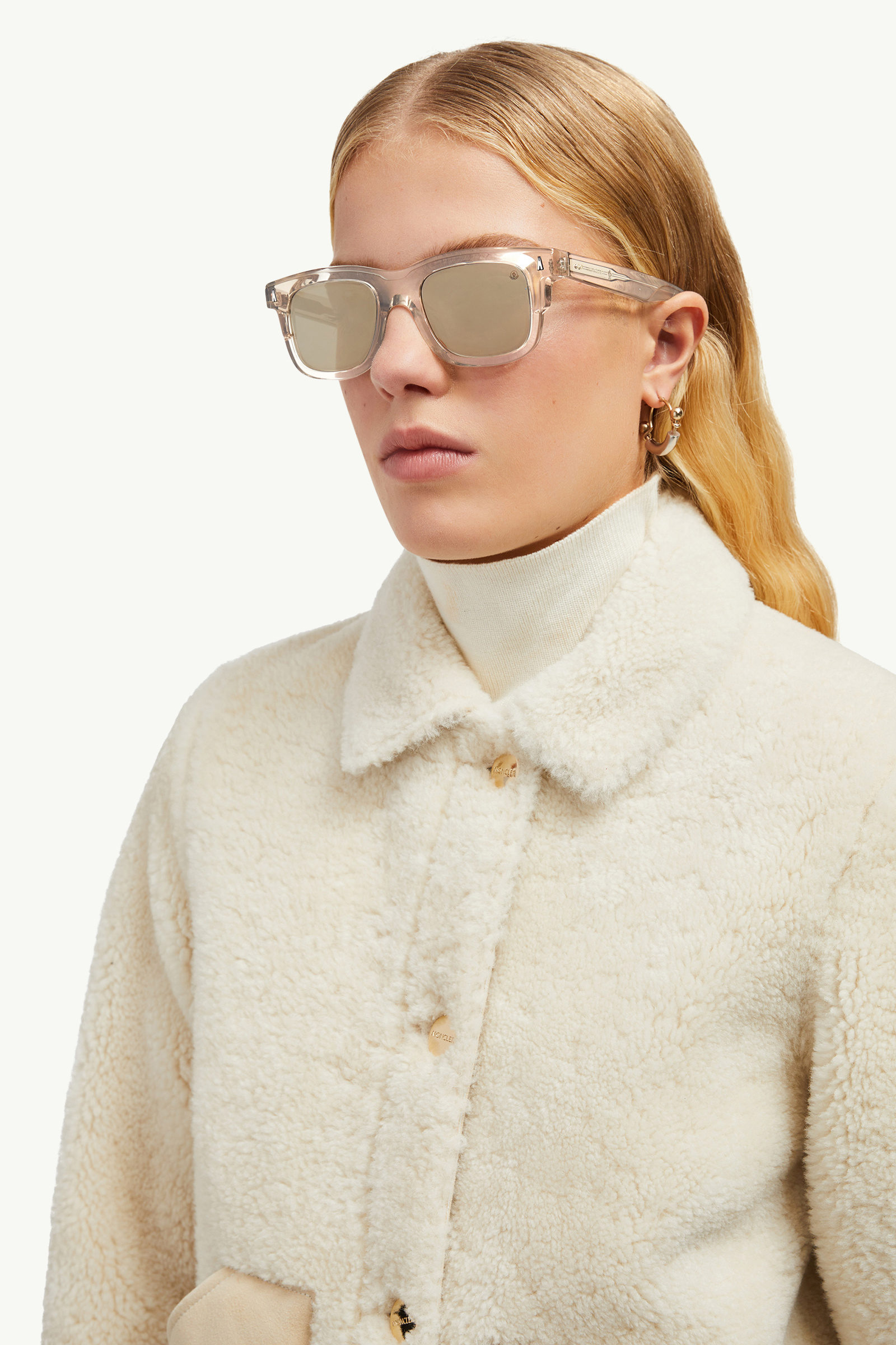Claro Squared Sunglasses Gender Neutral Shiny Transparent Off-white Moncler 7