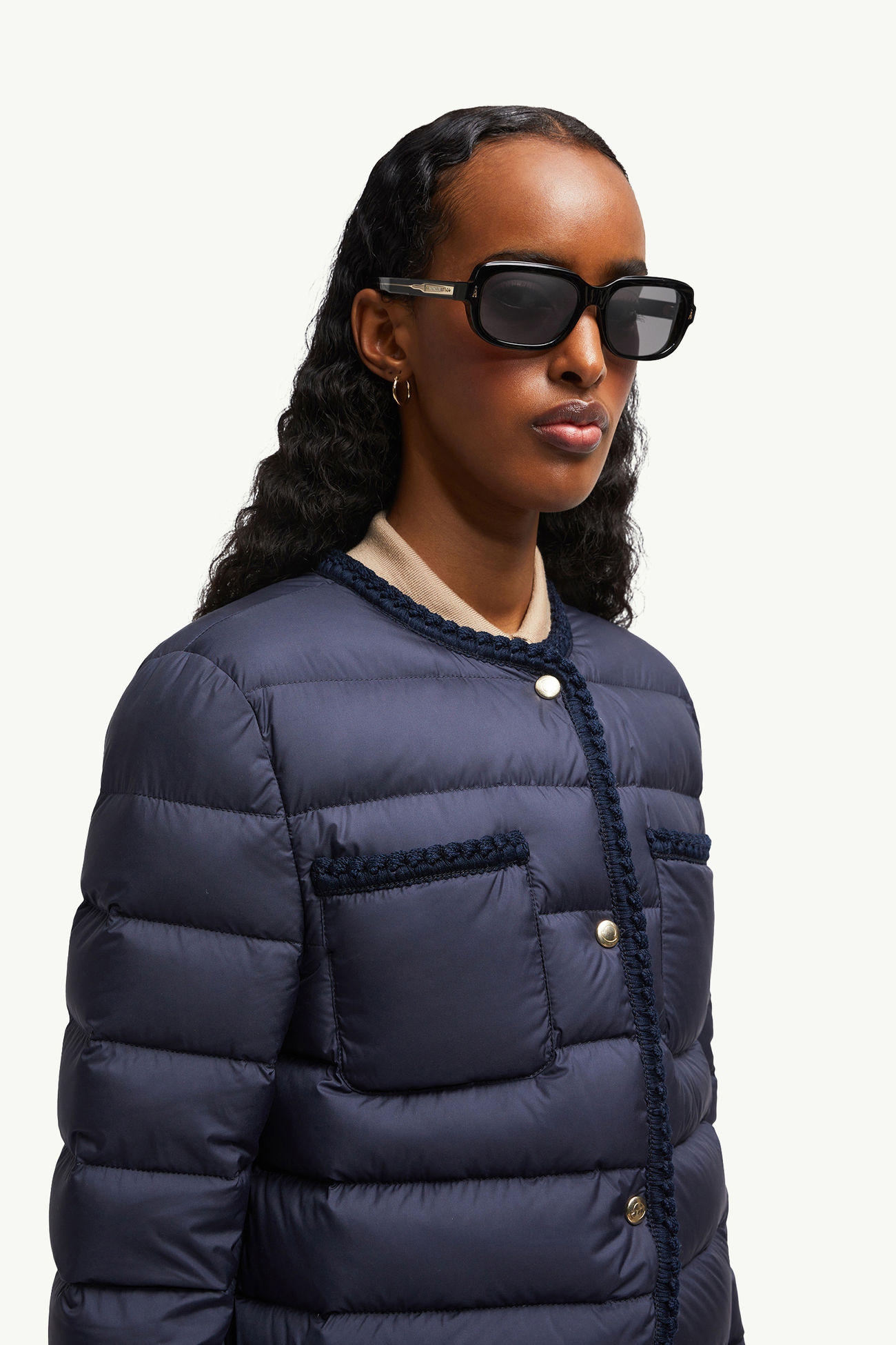 Suntrap rechteckige Sonnenbrille Glänzend Schwarz Moncler 1