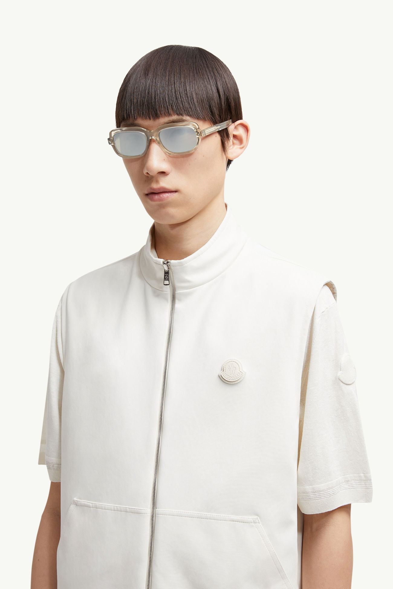 Suntrap rechteckige Sonnenbrille TRANSPARENT GLÄNZEND CREMEFARBEN Moncler 1