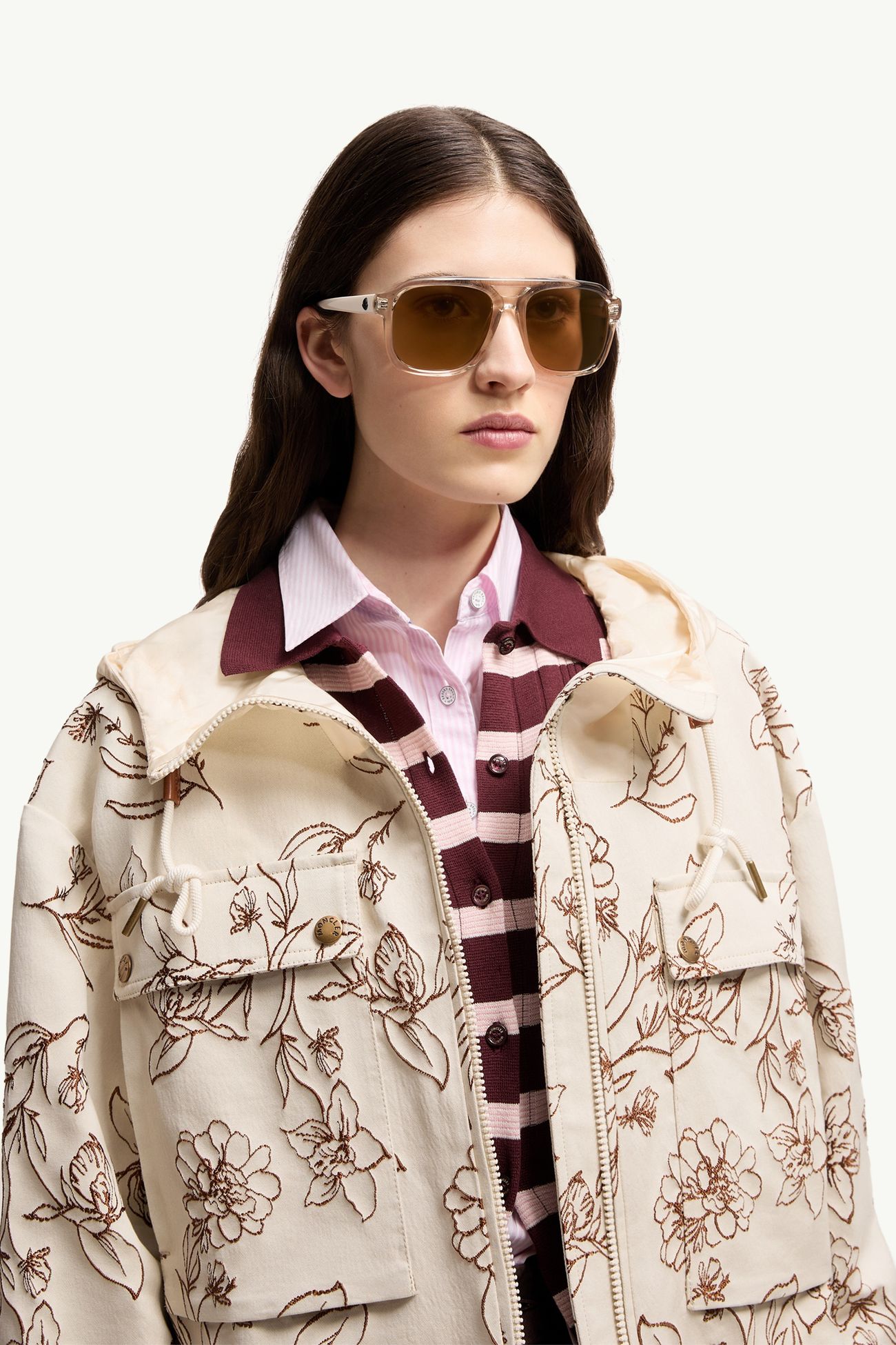 Vantos Rechteckige Sonnenbrille Genderneutral Transparent Cremefarben Moncler 1
