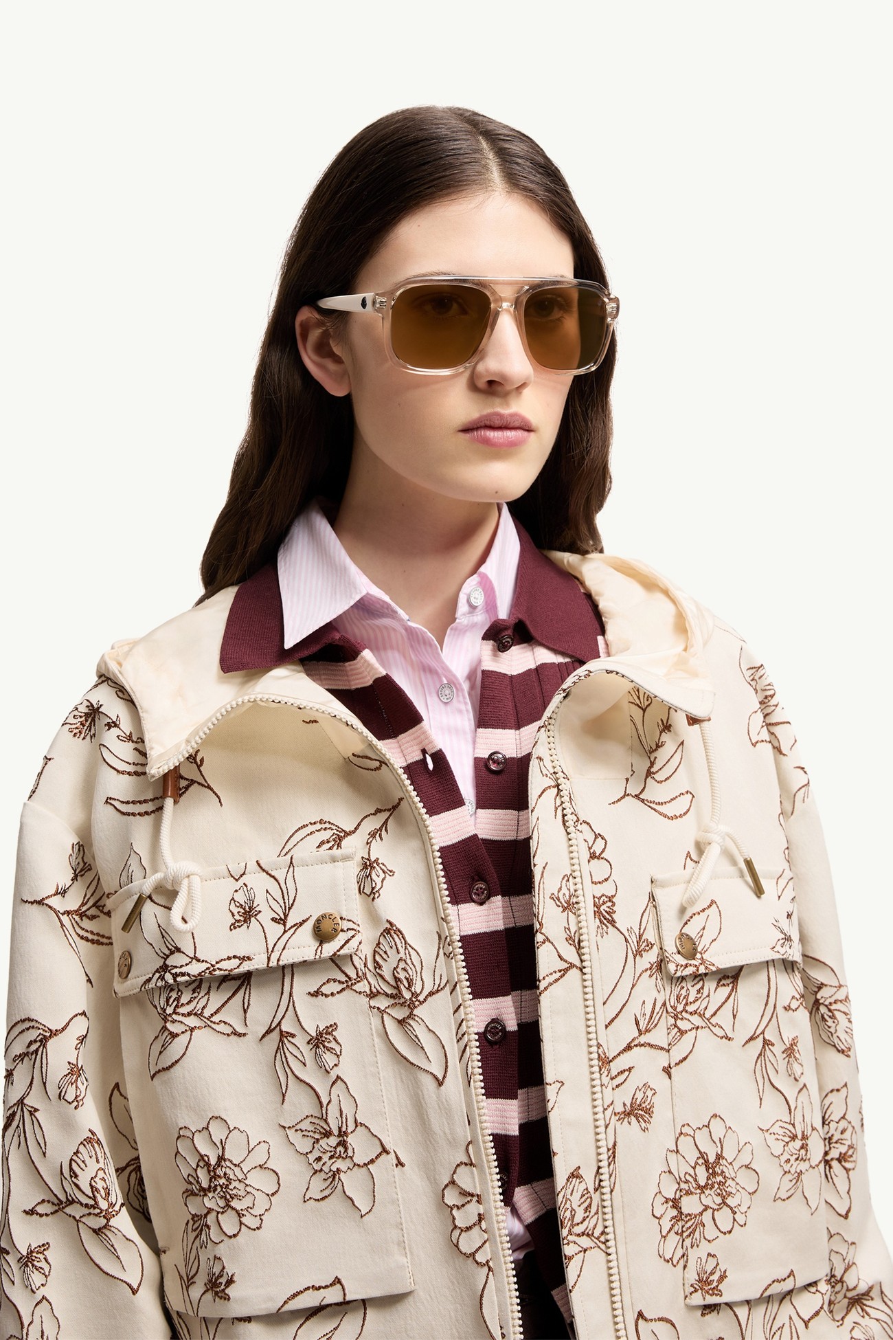 Vantos Rechteckige Sonnenbrille Genderneutral Transparent Cremefarben Moncler 1
