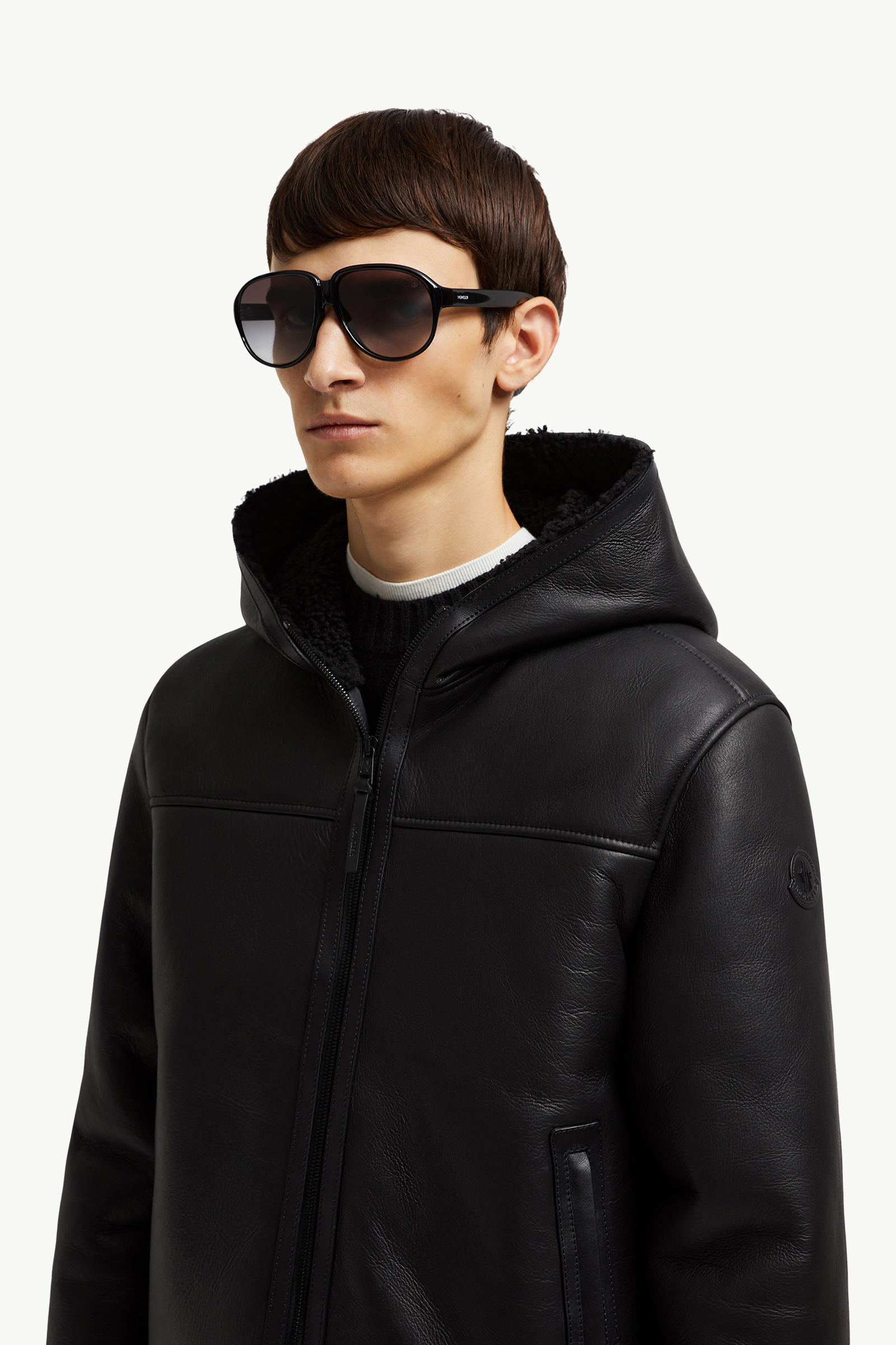 Halcyonne Pilot Sunglasses Gender Neutral Shiny Black Moncler 7