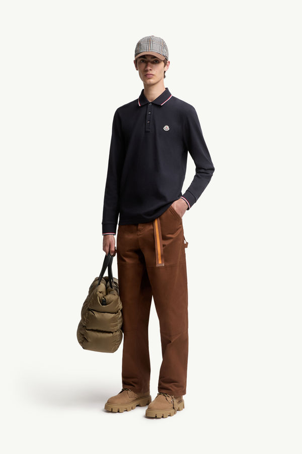 Long Sleeve Polo Shirt Men Dark Blue Moncler 0