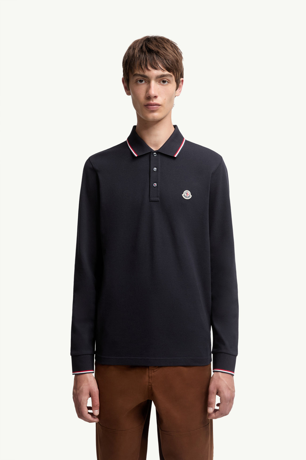 Long Sleeve Polo Shirt Men Dark Blue Moncler 3