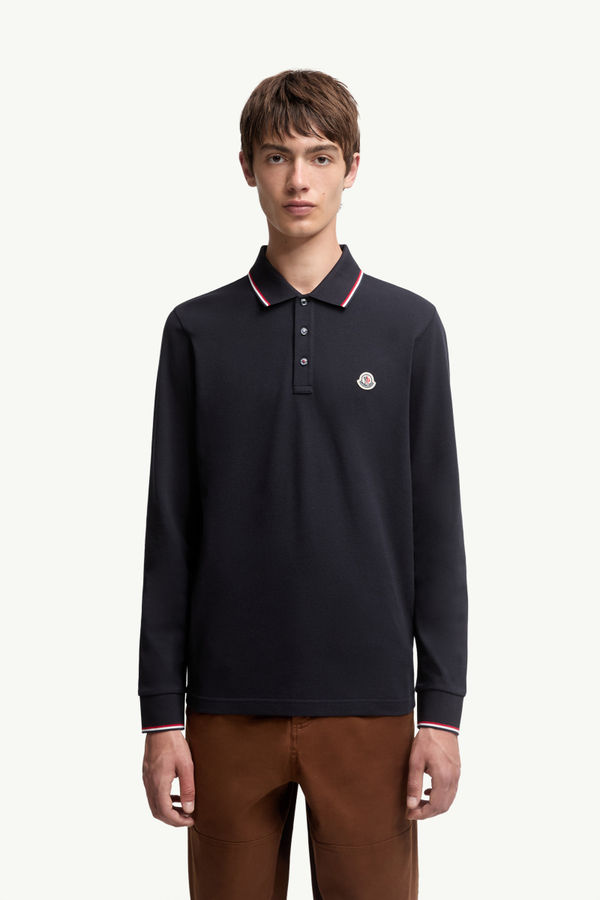 Long Sleeve Polo Shirt Men Dark Blue Moncler 3