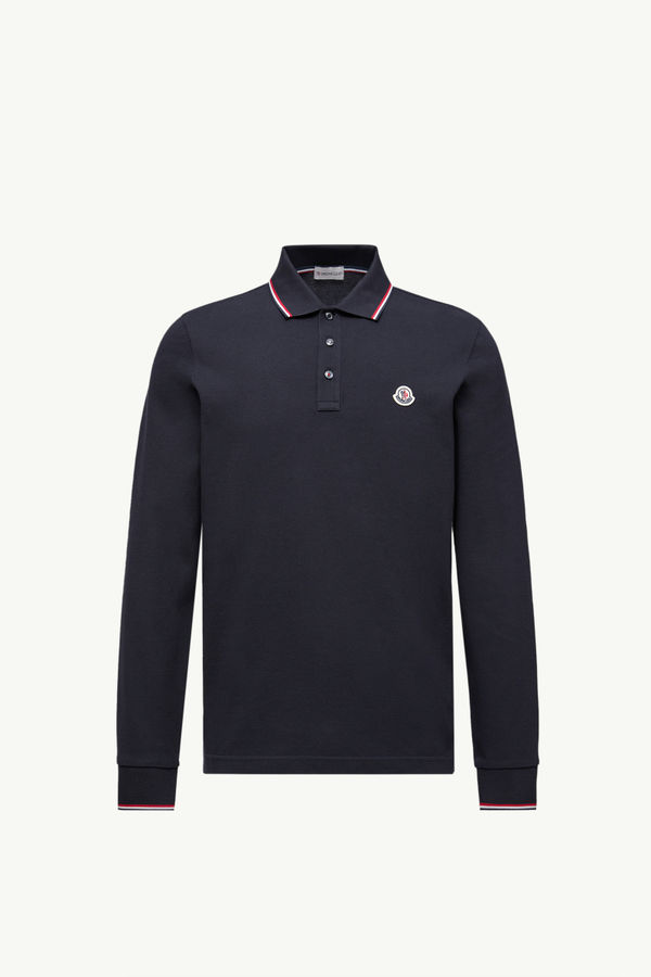 Long Sleeve Polo Shirt Men Dark Blue Moncler 2