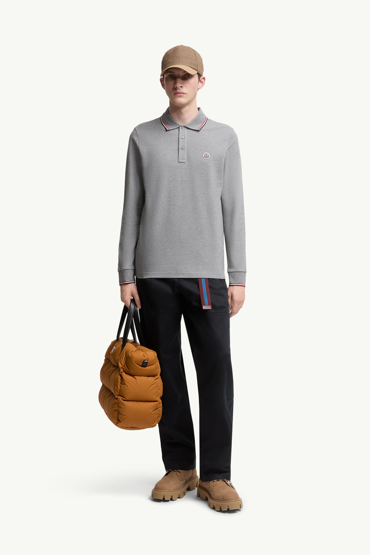 Long Sleeve Polo Shirt Men Grey Moncler 0