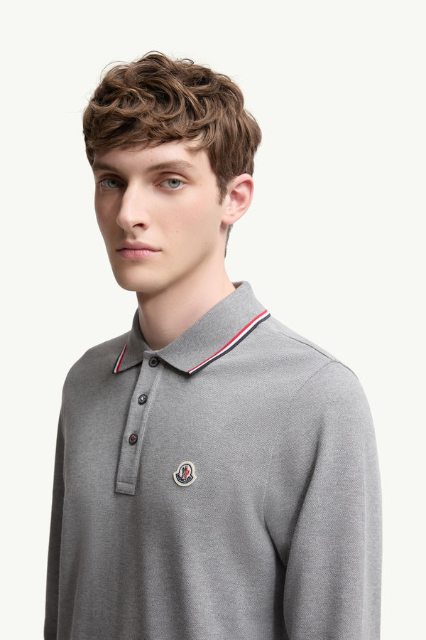 Long Sleeve Polo Shirt Men Gray Moncler 1