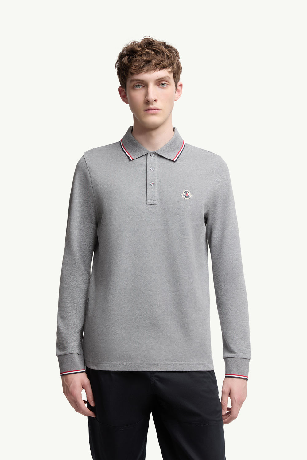 Long Sleeve Polo Shirt Men Gray Moncler 3