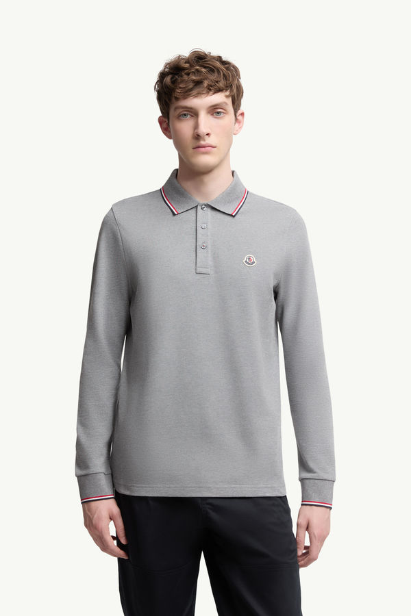 Long Sleeve Polo Shirt Men Gray Moncler 3