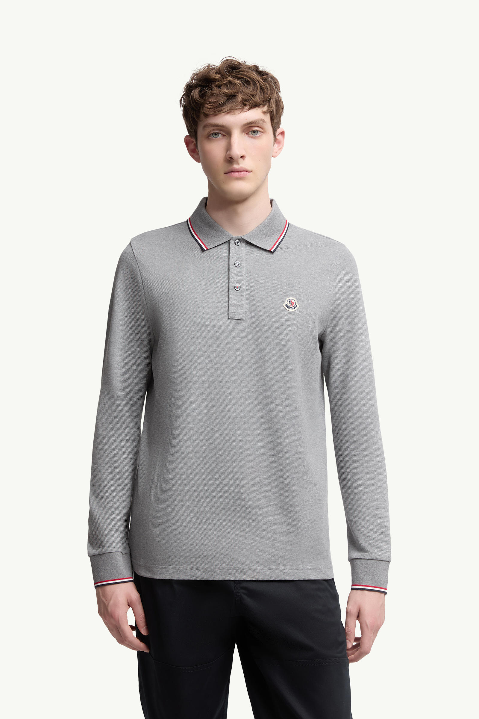男士徽标纯色长袖Polo衫 男士 灰色 Moncler 3