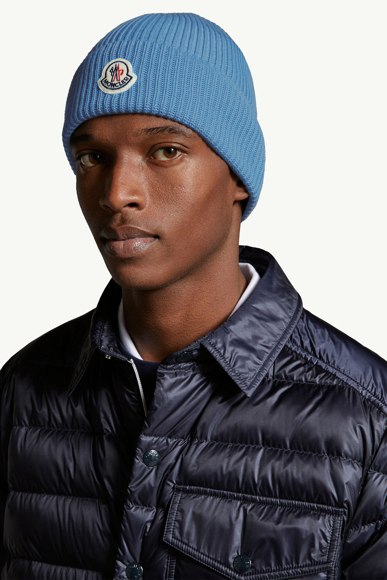 Cotton Beanie Men Light Blue Moncler 1