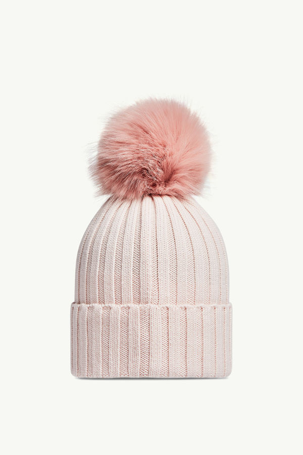 Wool Beanie with Pom Pom Women Light Pink Moncler 3