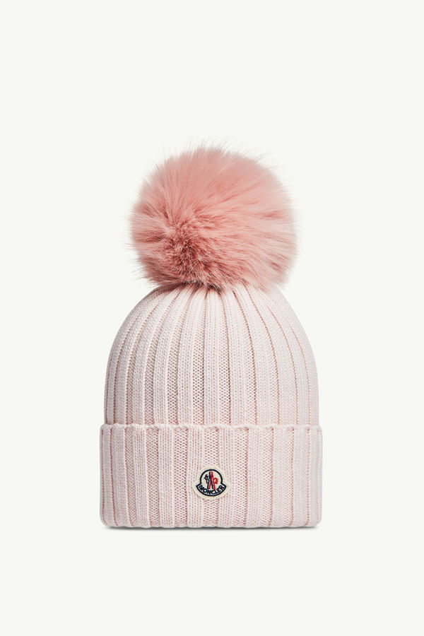 Wool Beanie with Pom Pom Women Light Pink Moncler 0