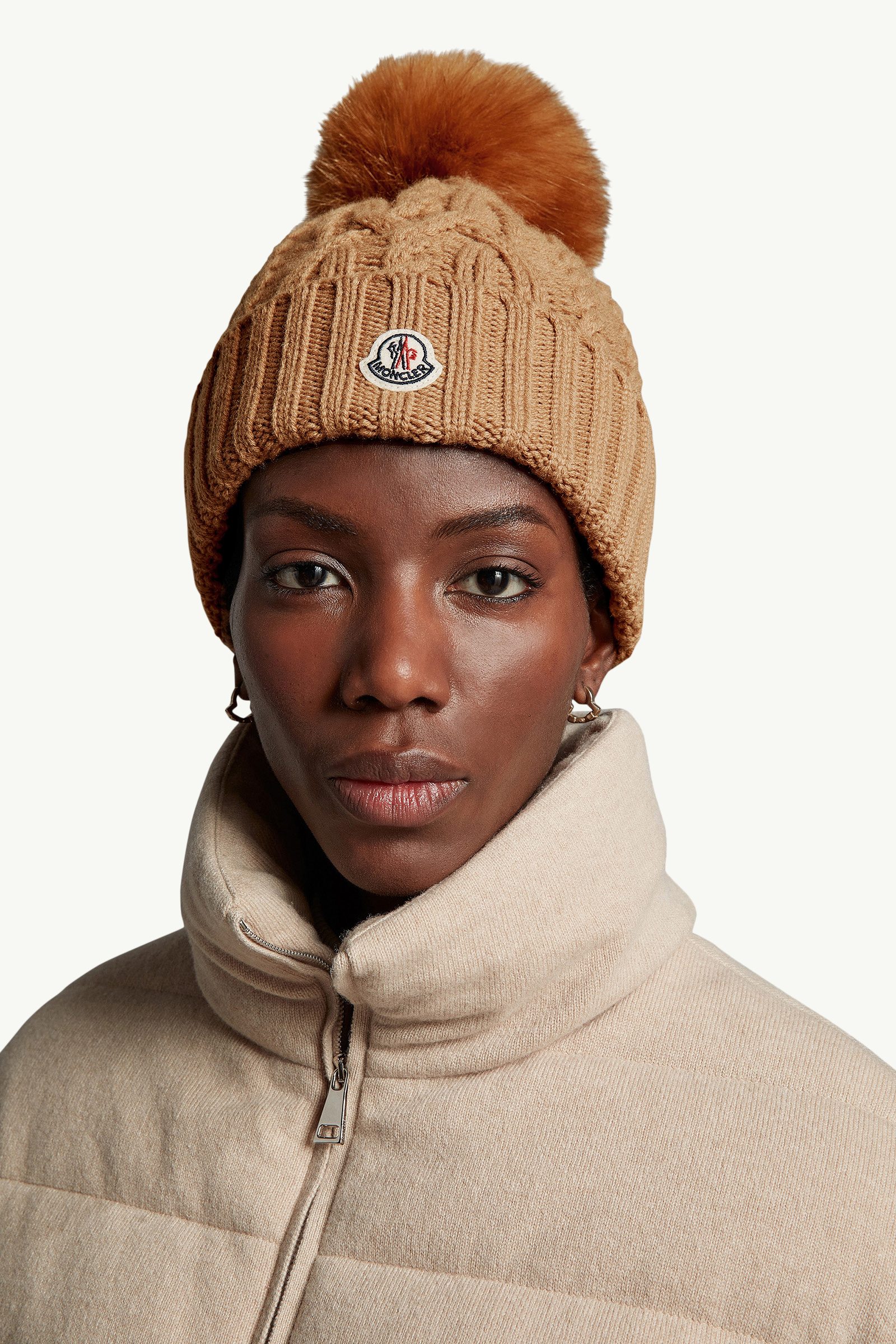 Mütze aus Wolle und Kaschmir mit Bommel Damen Beige Moncler 1