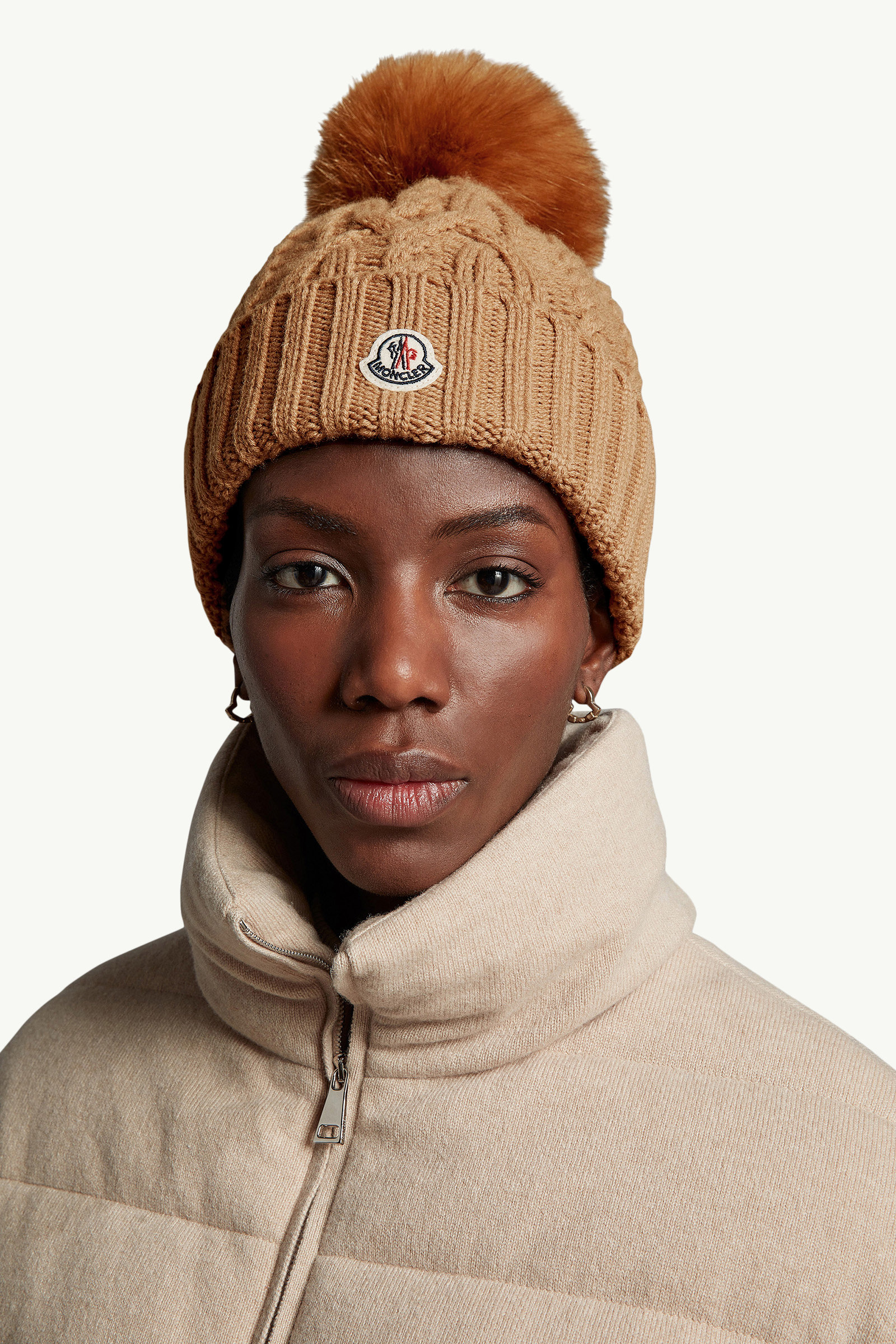 Mütze aus Wolle und Kaschmir mit Bommel Damen Beige Moncler 1