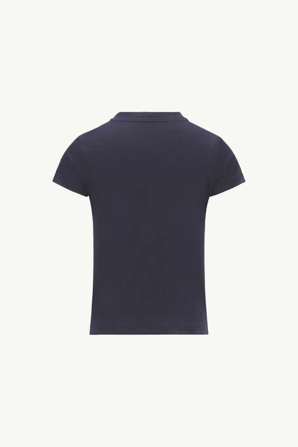 Embroidered Logo Cotton T-Shirt Girl Night Blue Moncler 1