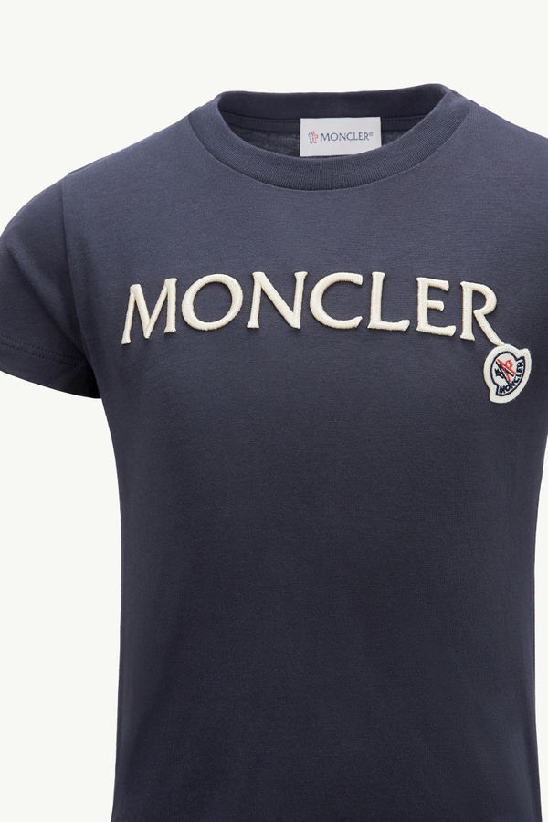 Embroidered Logo Cotton T-Shirt Girl Night Blue Moncler 2