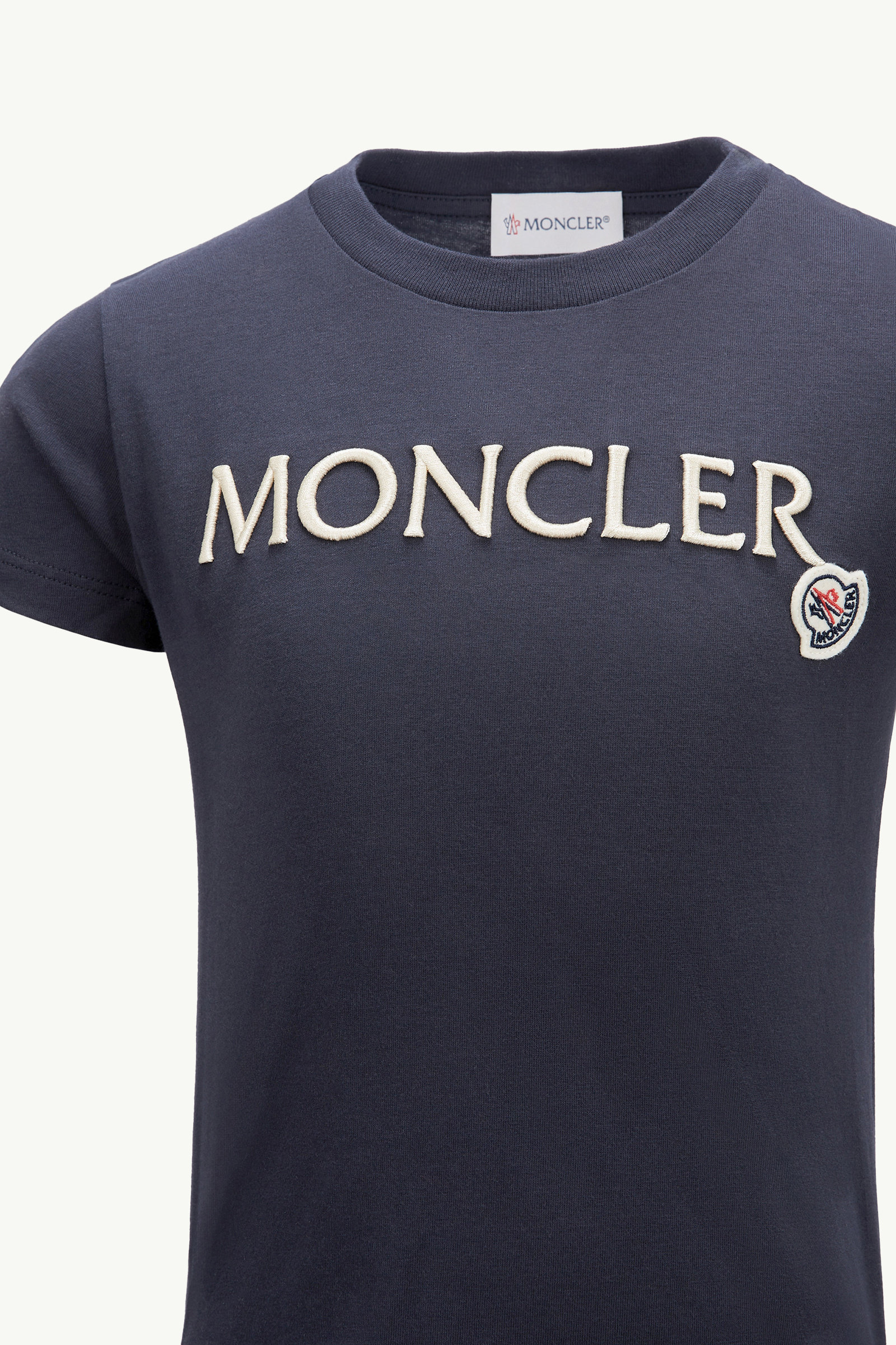 Embroidered Logo Cotton T-Shirt Girl Night Blue Moncler 2