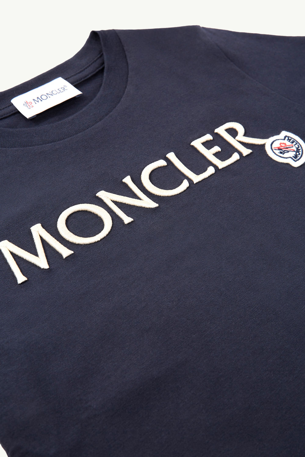 Embroidered Logo Cotton T-Shirt Girl Night Blue Moncler 3