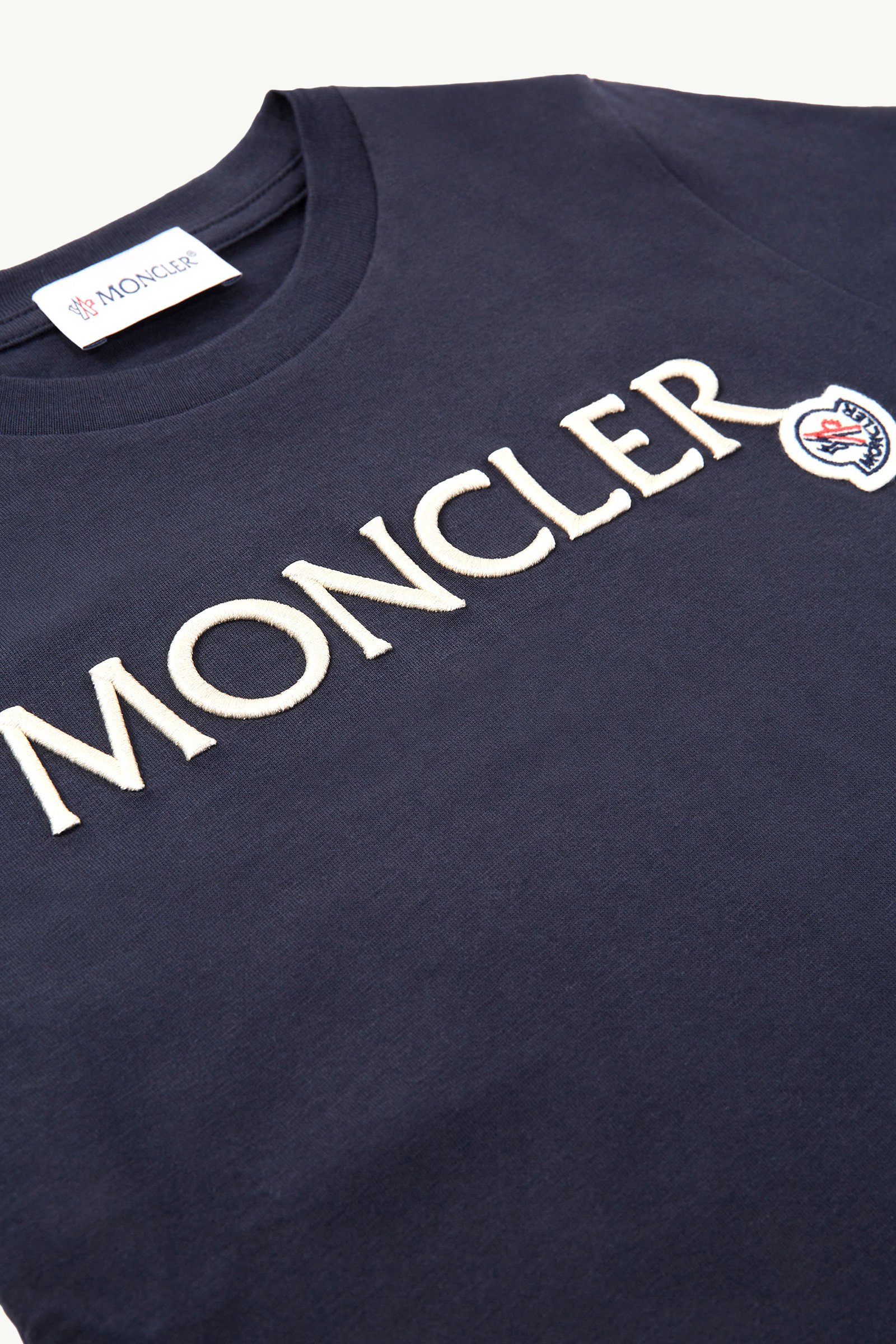 Embroidered Logo Cotton T-Shirt Girl Night Blue Moncler 3