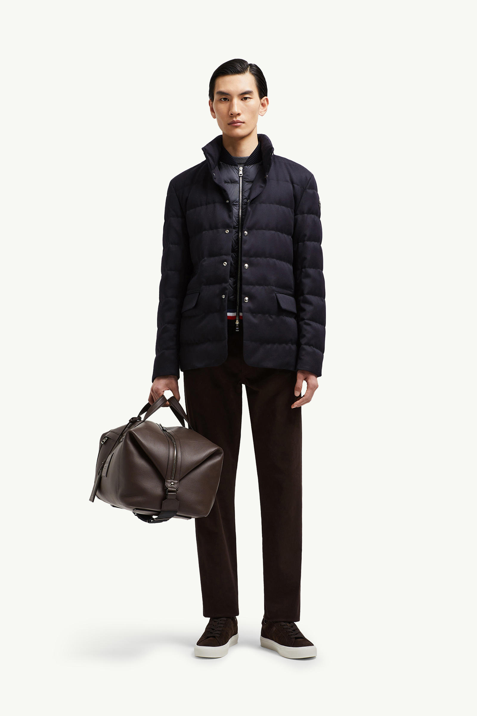 Bess Hooded Wool Short Down Jacket Men Navy Blue Moncler 0