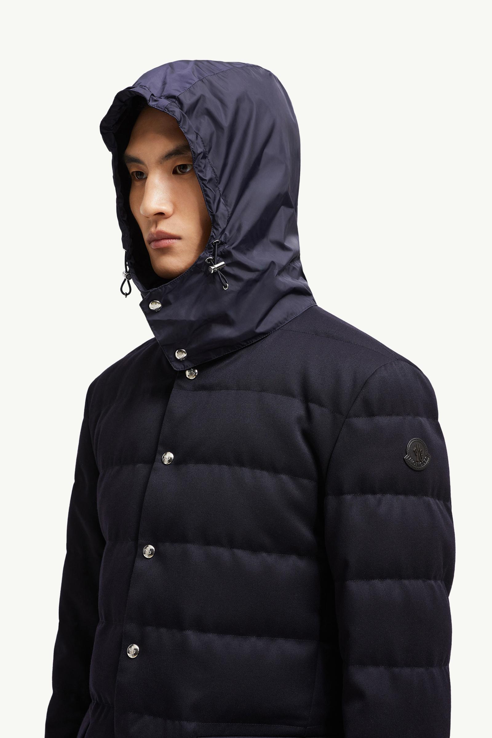 Bess Hooded Wool Short Down Jacket Men Navy Blue Moncler 1