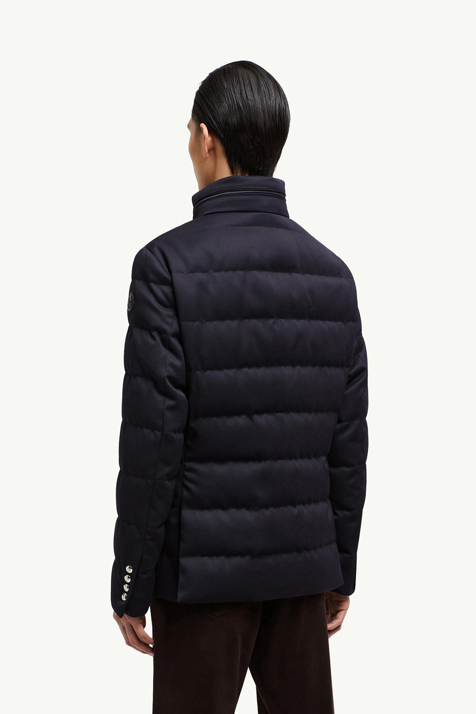 Bess Hooded Wool Short Down Jacket Men Navy Blue Moncler 4