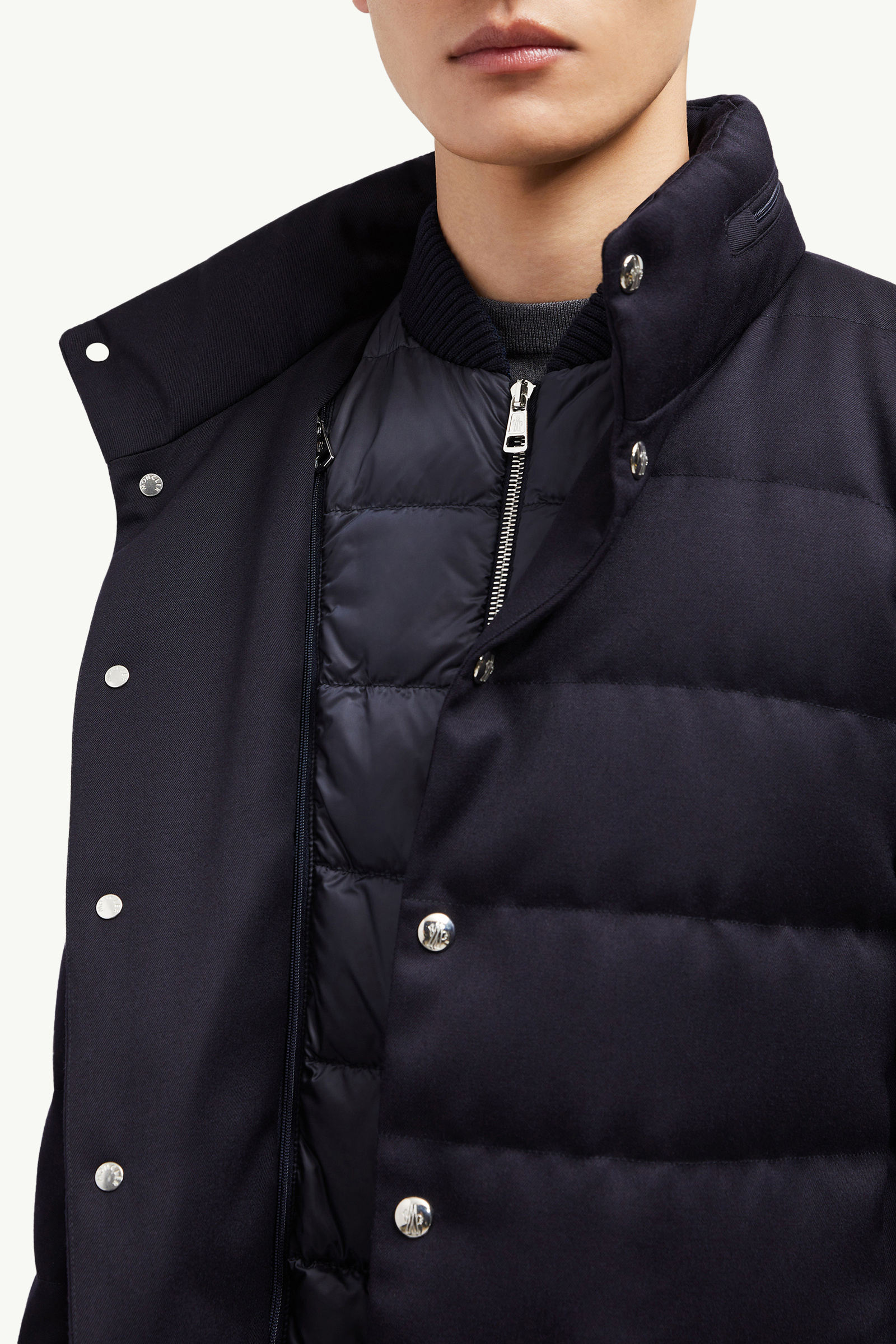 Bess Hooded Wool Short Down Jacket Men Navy Blue Moncler 6