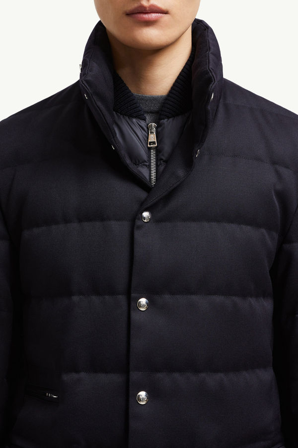 Bess Hooded Wool Short Down Jacket Men Navy Blue Moncler 7