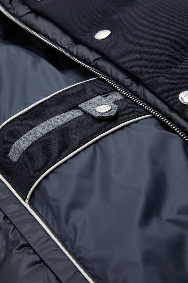 Bess Hooded Wool Short Down Jacket Men Navy Blue Moncler 9