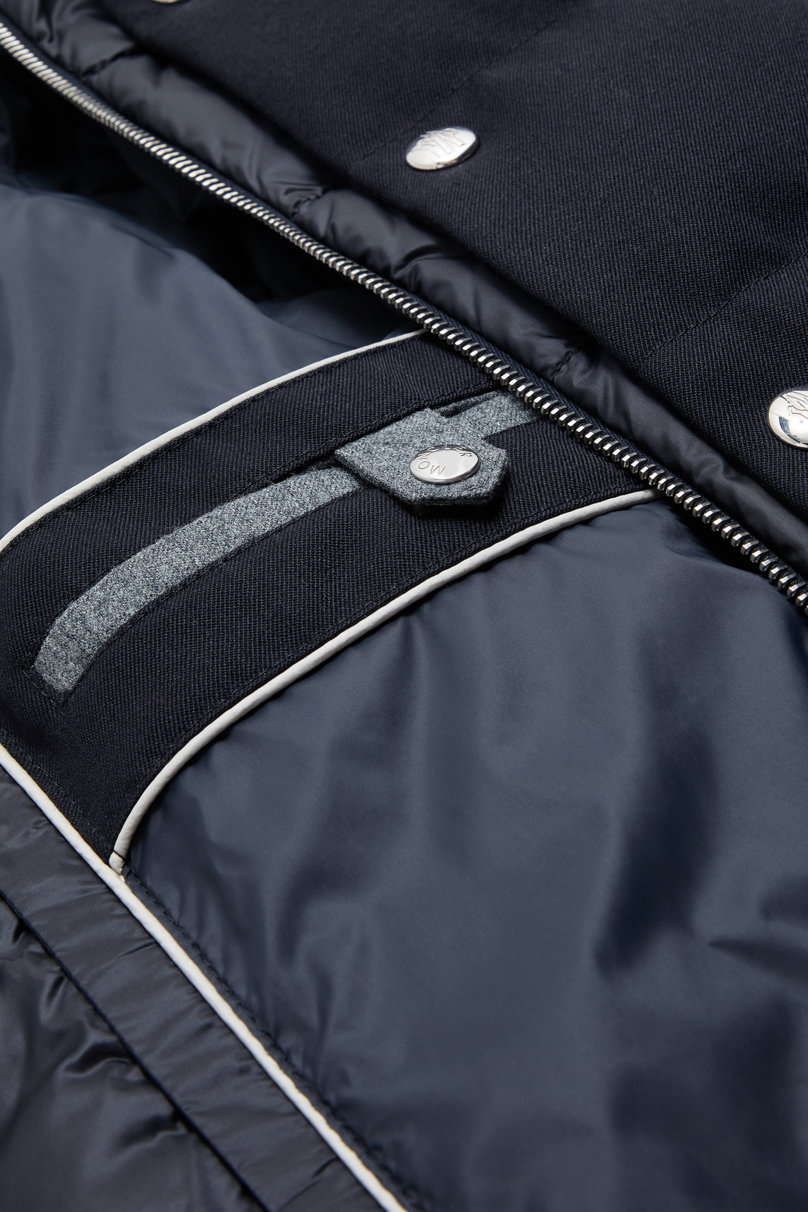 Bess Hooded Wool Short Down Jacket Men Navy Blue Moncler 9