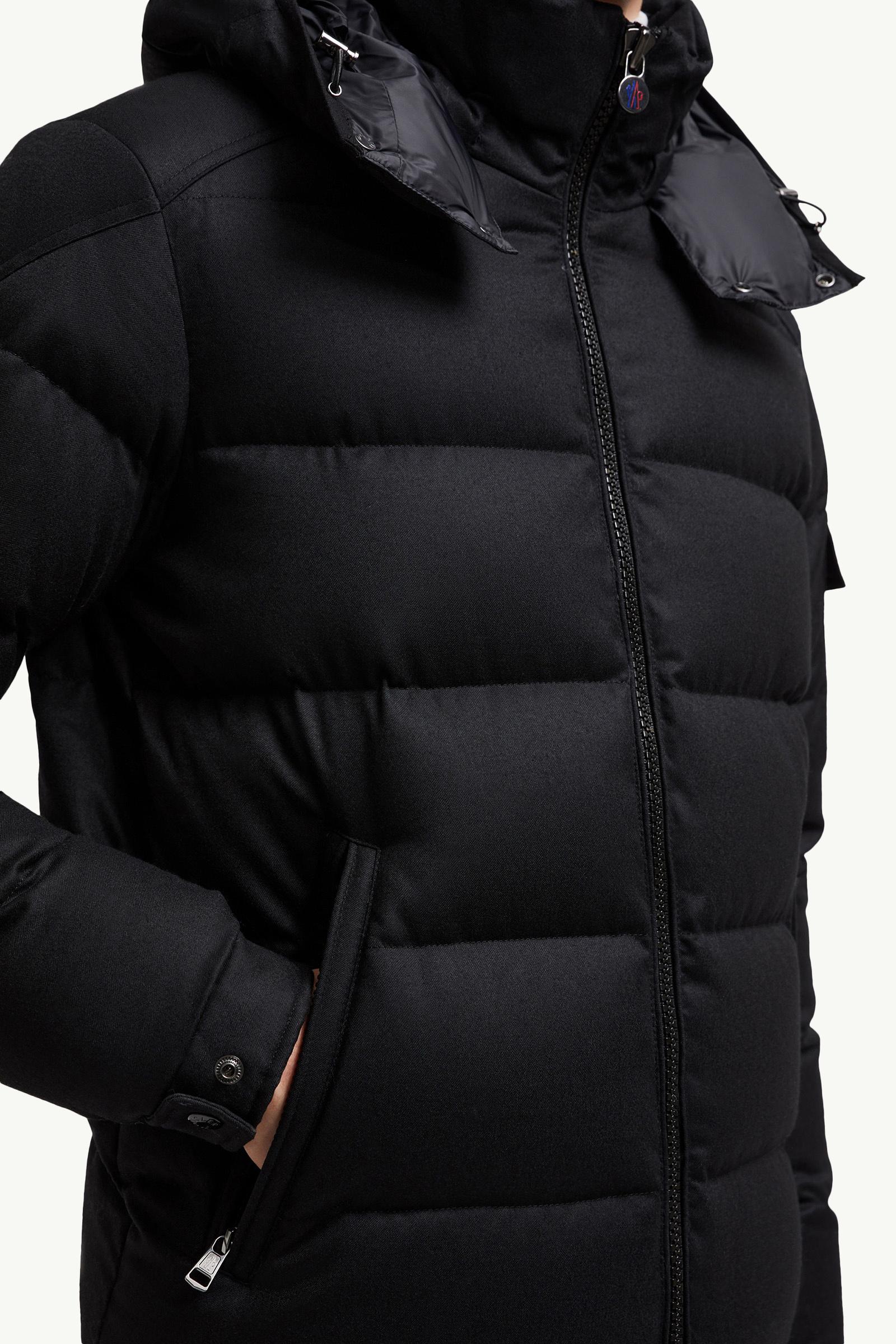 Black Montgenevre Hooded Wool Flannel Short Down Jacket