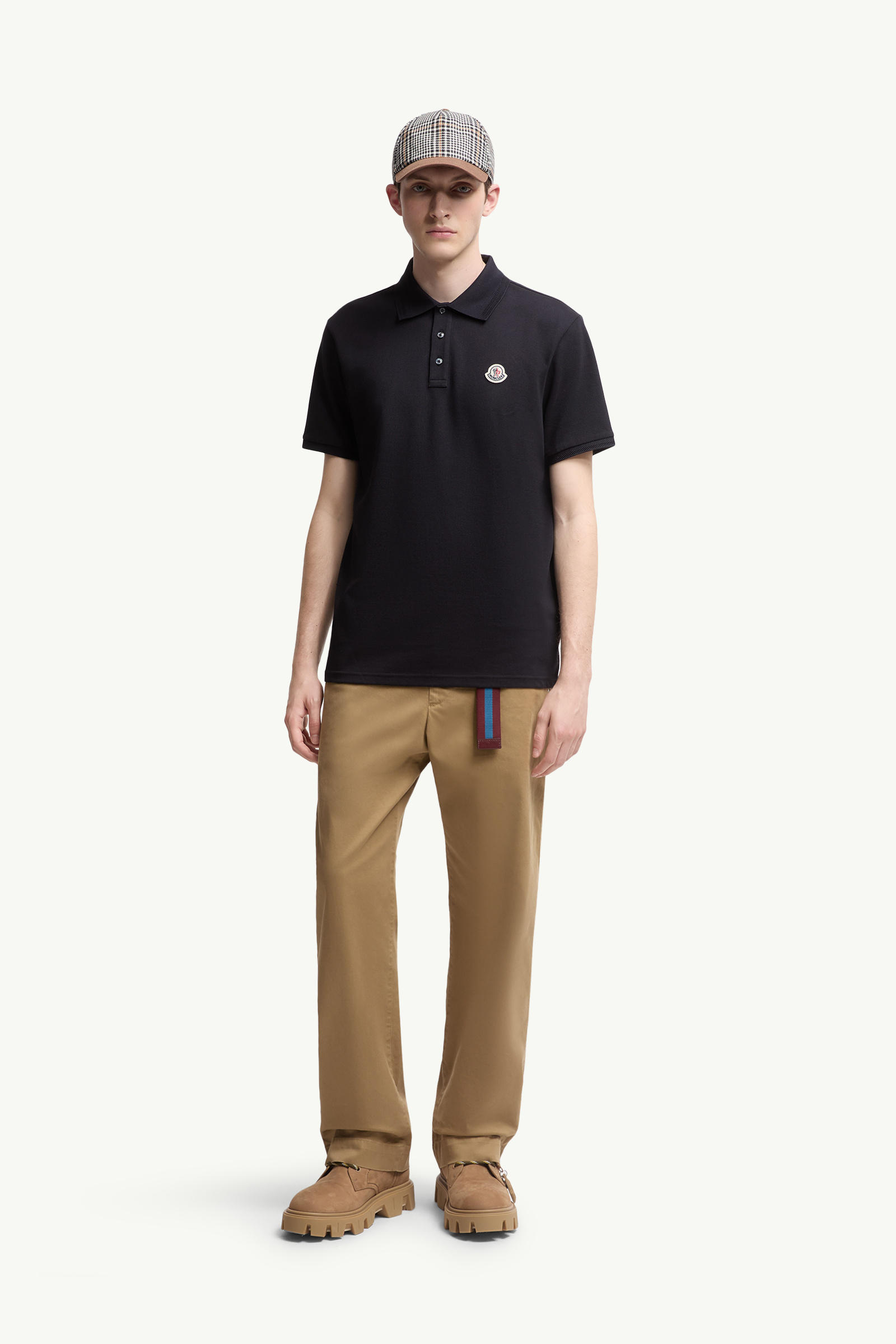 Logo Patch Cotton Piquet Polo Shirt Men Night Blue Moncler 0
