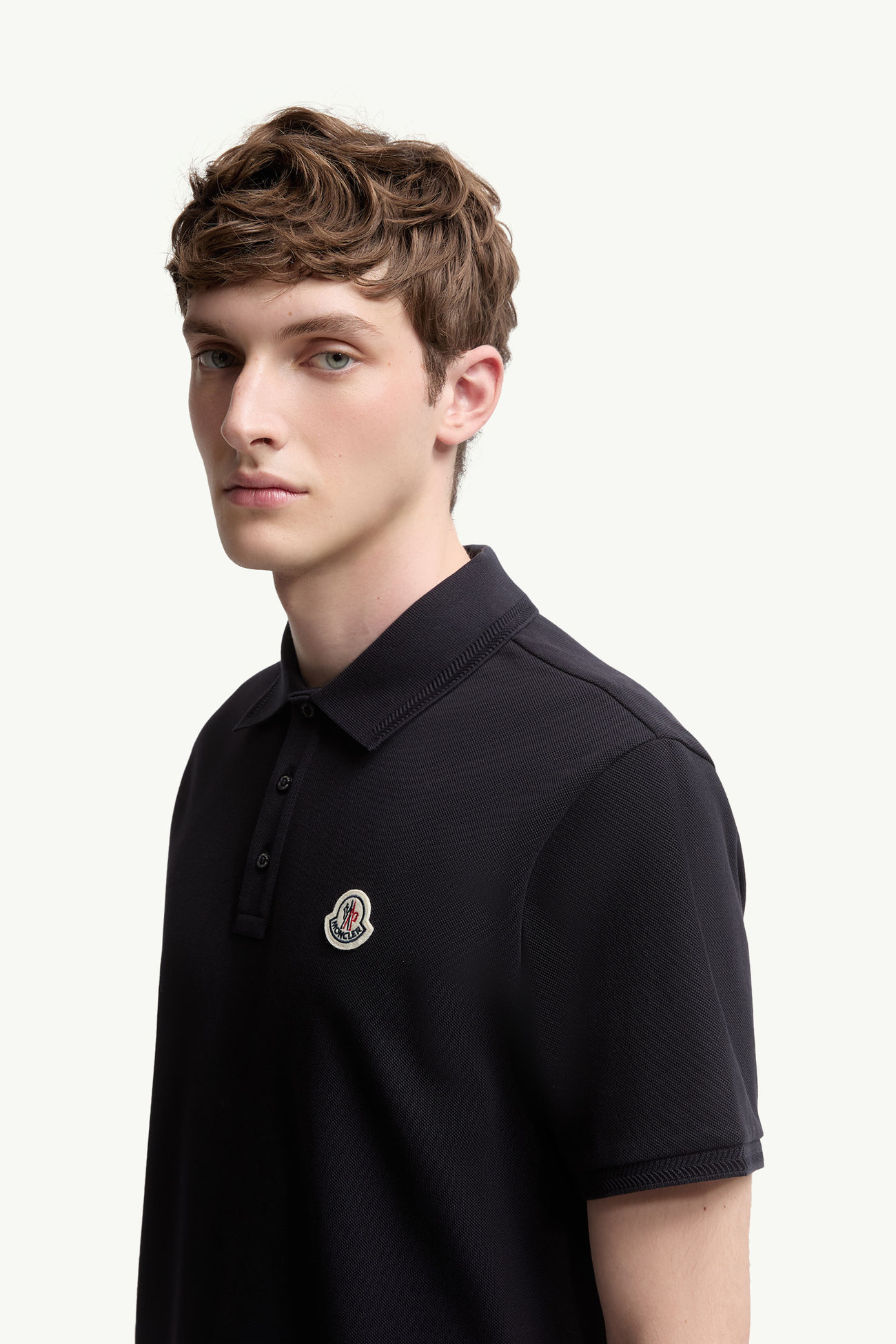 Polo de piqué de algodón con parche con logotipo Hombre Azul Noche Moncler 1