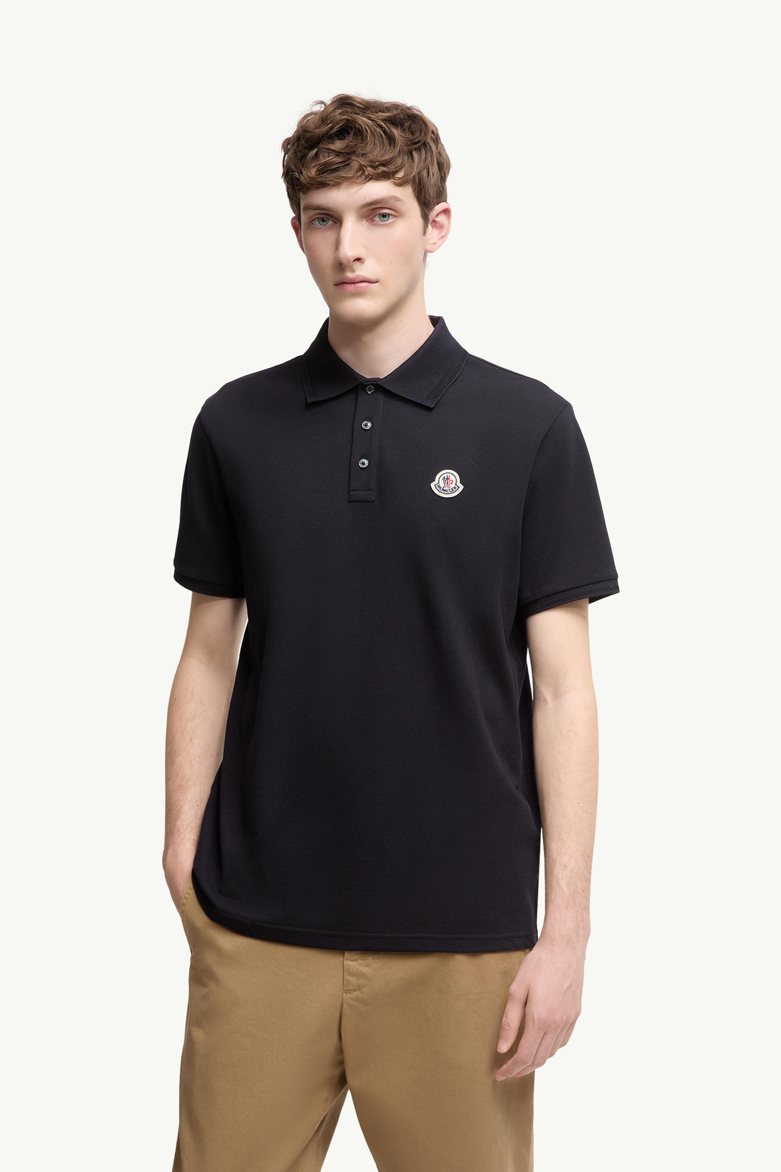 Logo Patch Cotton Piquet Polo Shirt Men Night Blue Moncler 3