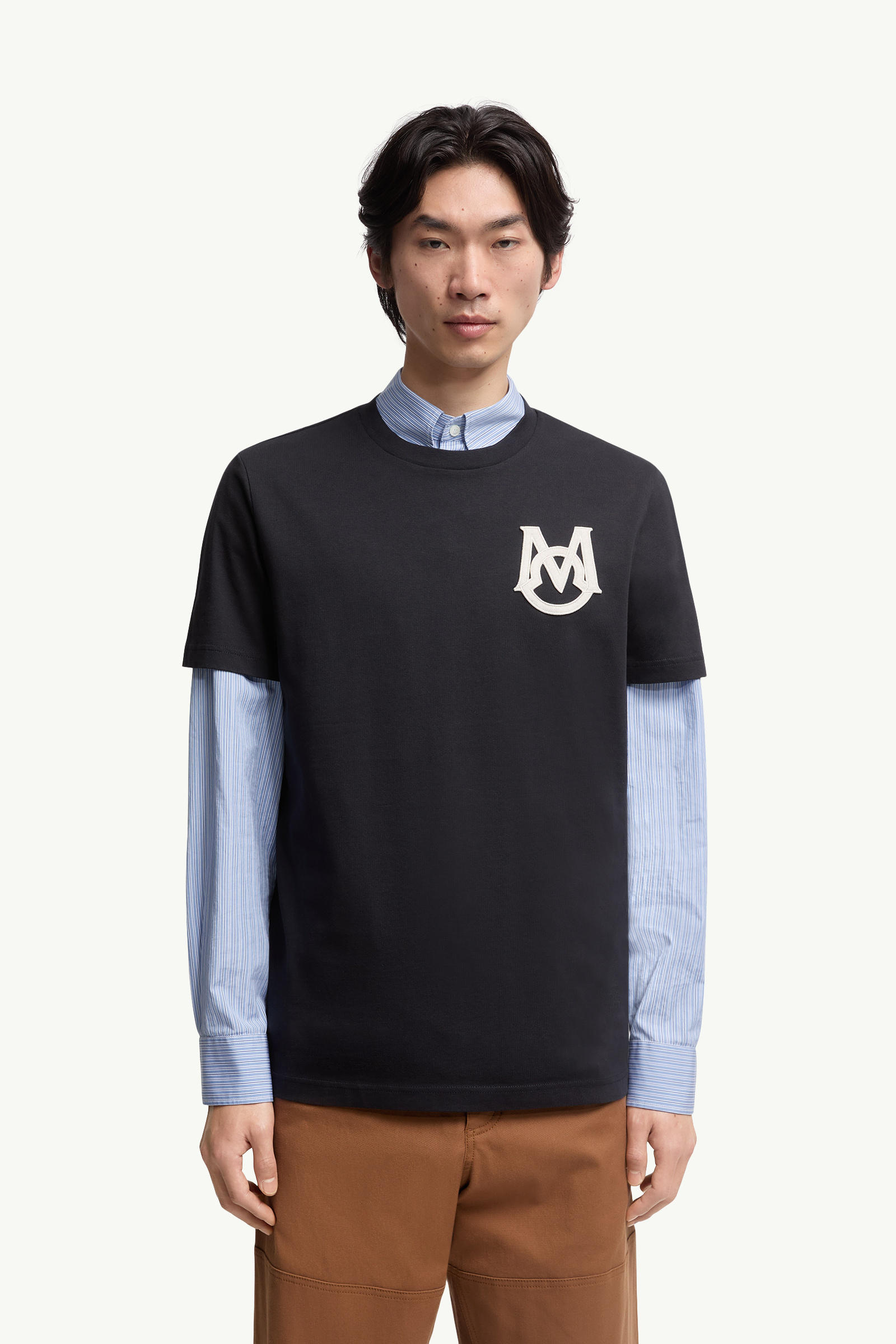 Monogram Cotton T-Shirt Men Navy Blue Moncler 3