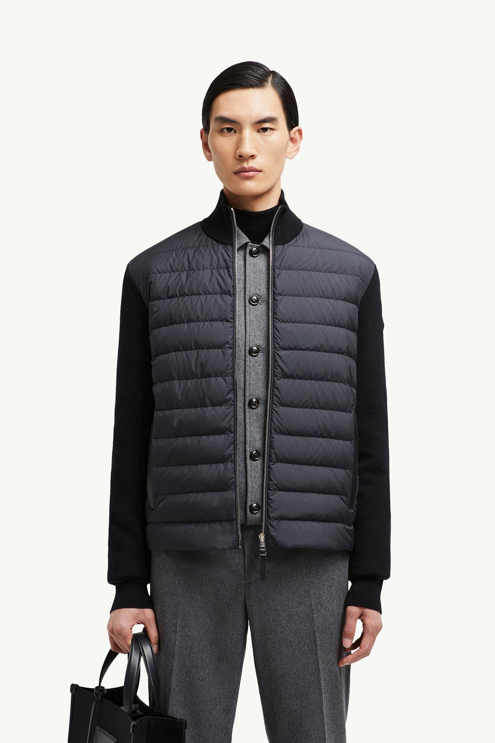 Black Padded Wool & Cashmere Zip-Up Cardigan - Sweaters
