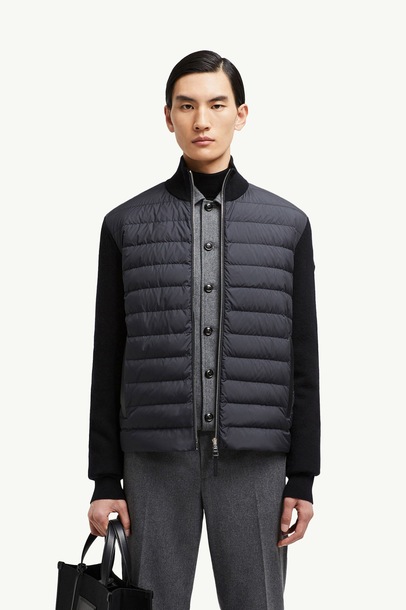 Padded Wool & Cashmere Zip-Up Cardigan Men Black Moncler 0