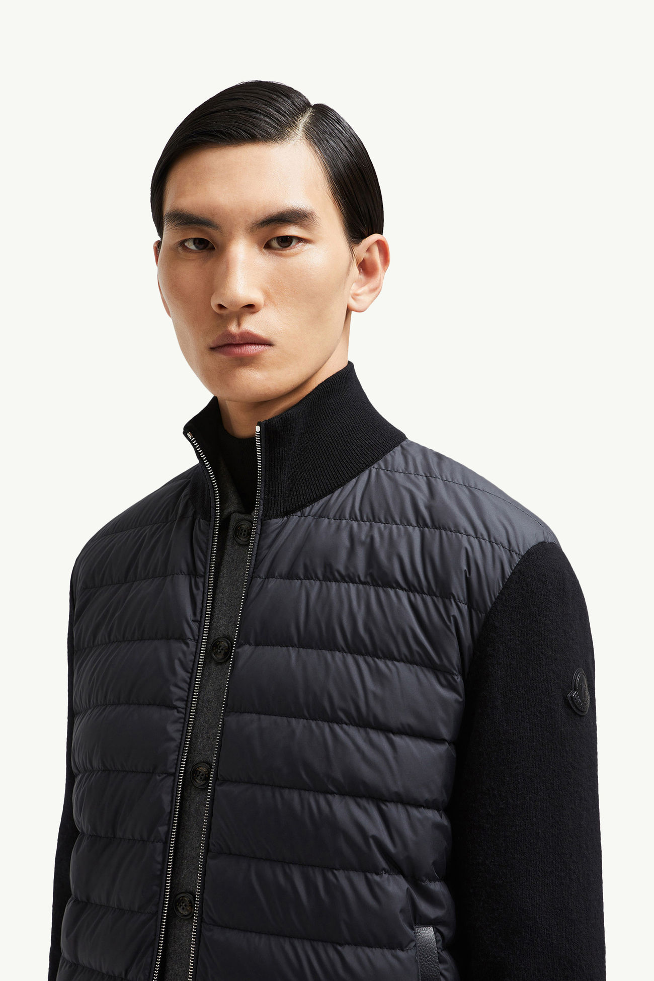 Sudadera acolchado de lana y cachemira con cremallera Hombre Negro Moncler 1