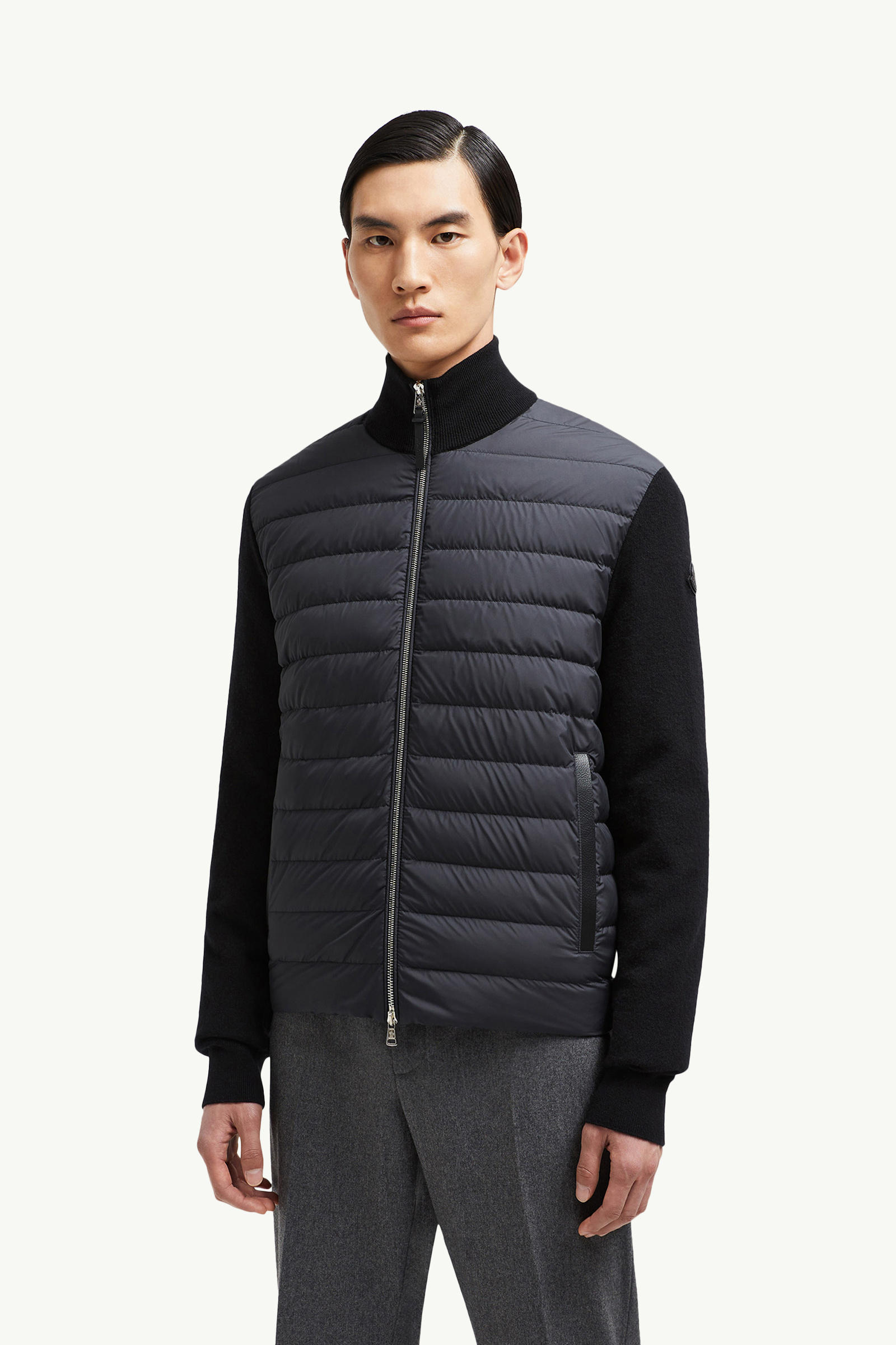 Padded Wool & Cashmere Zip-Up Cardigan Men Black Moncler 3