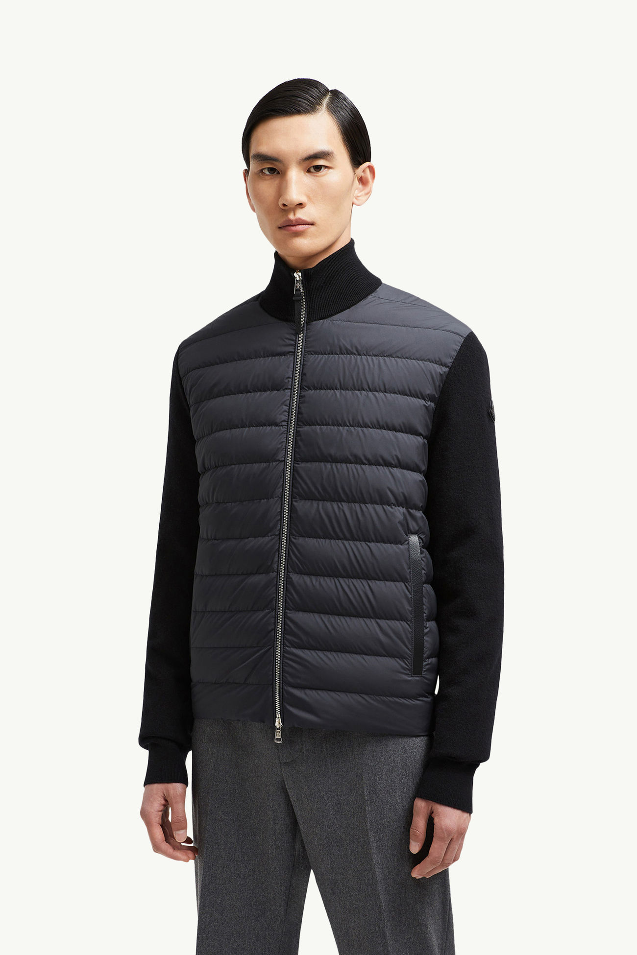 Sudadera acolchado de lana y cachemira con cremallera Hombre Negro Moncler 3