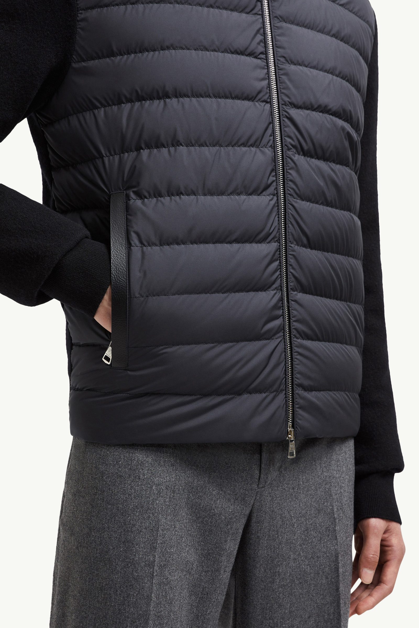 Black Padded Wool & Cashmere Zip-Up Cardigan - Sweaters