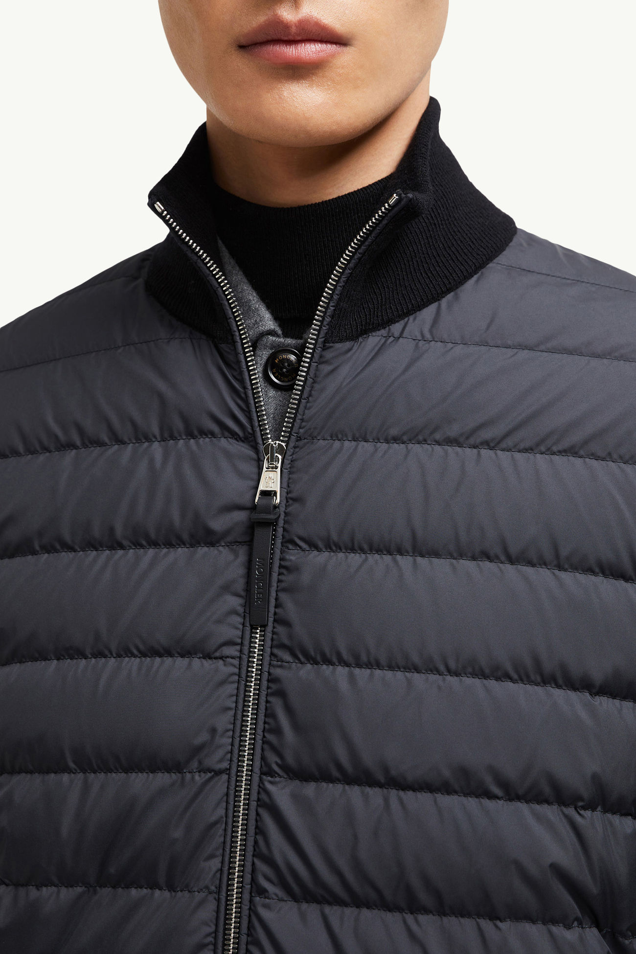 Sudadera acolchado de lana y cachemira con cremallera Hombre Negro Moncler 6