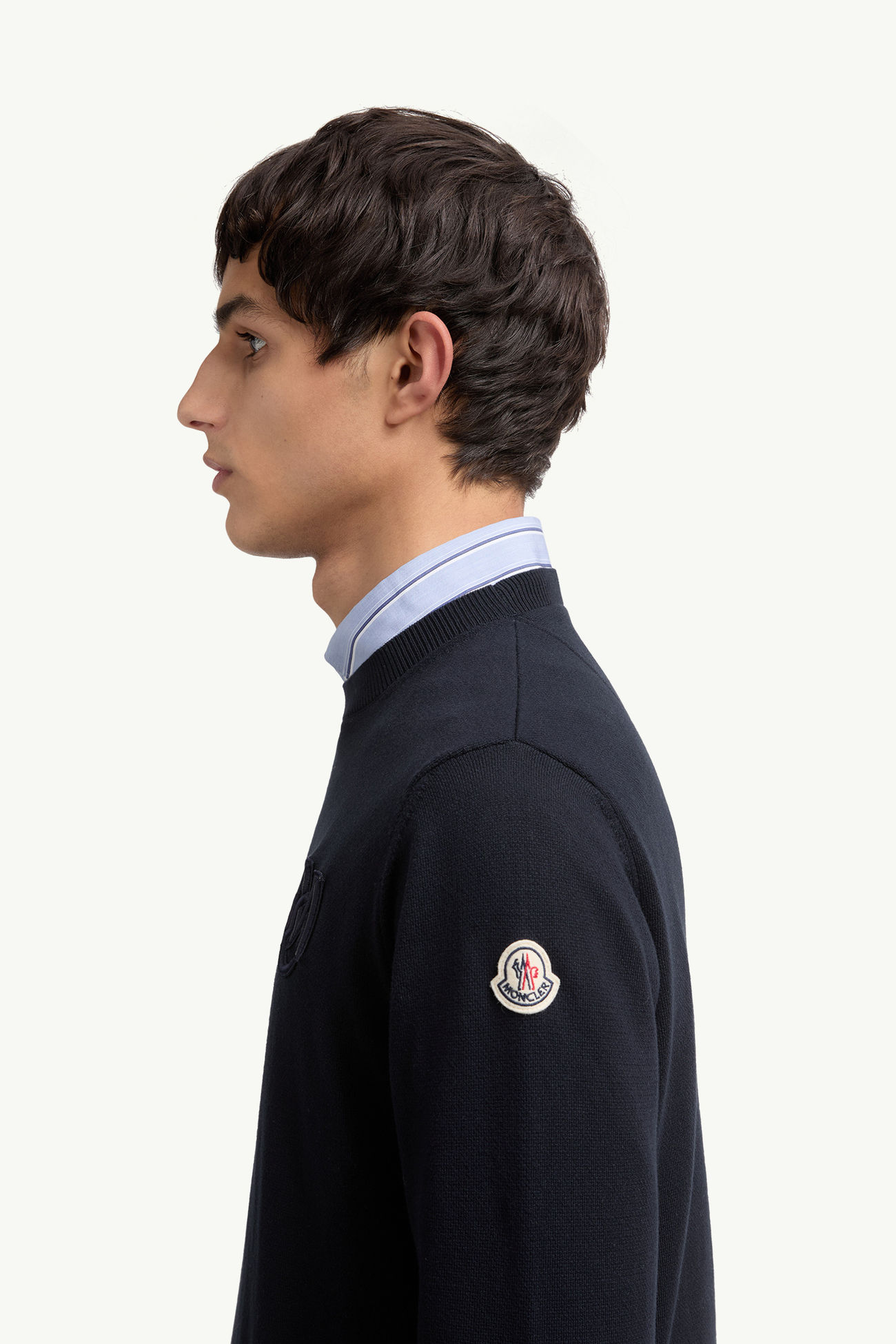 Maglione in cotone con ricamo Uomo Blu Navy Moncler 1