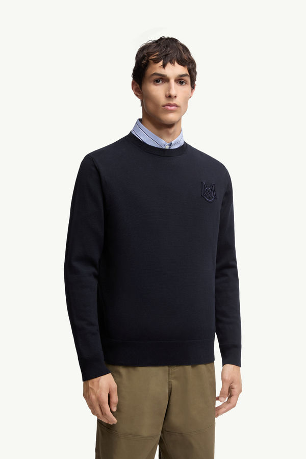 Embroidered Monogram Cotton Sweater Men Navy Blue Moncler 3