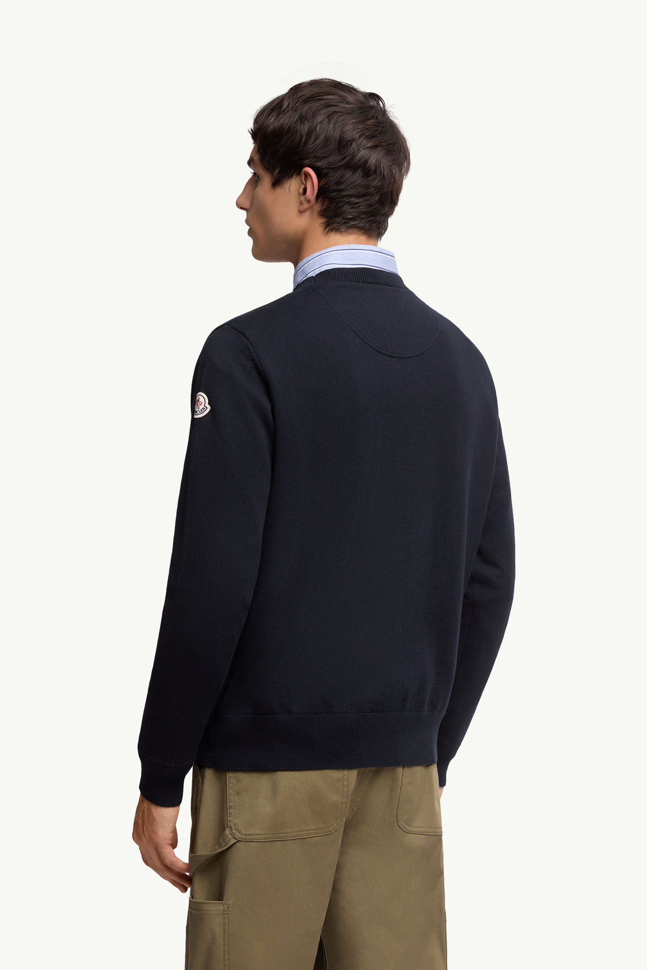 Embroidered Monogram Cotton Sweater Men Navy Blue Moncler 4