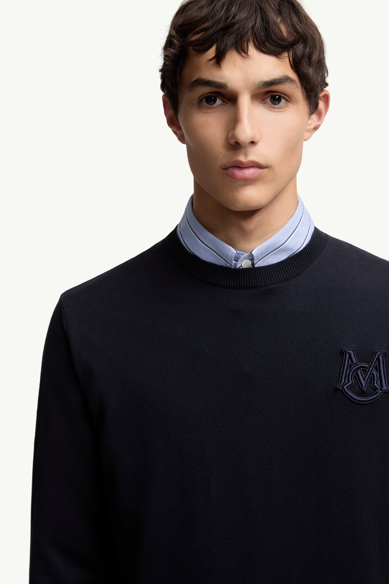Embroidered Monogram Cotton Sweater Men Navy Blue Moncler 5